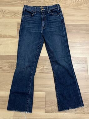 MOTHER Hustler Ankle Fray Jeans Dark Wash Cropped Flare Size 28